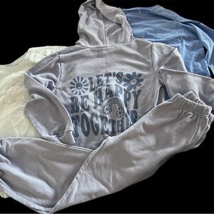 SHEIN bundle hooded blue sweatshirt/pants and 2 shirts